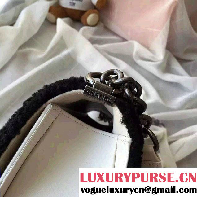 Chanel Shearling Boy Flap Bag Ivory/Black in Salzburg Fall 2015