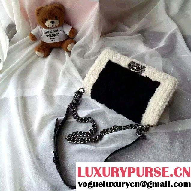Chanel Shearling Boy Flap Medium Bag Black/Ivory in Salzburg Fall 2015