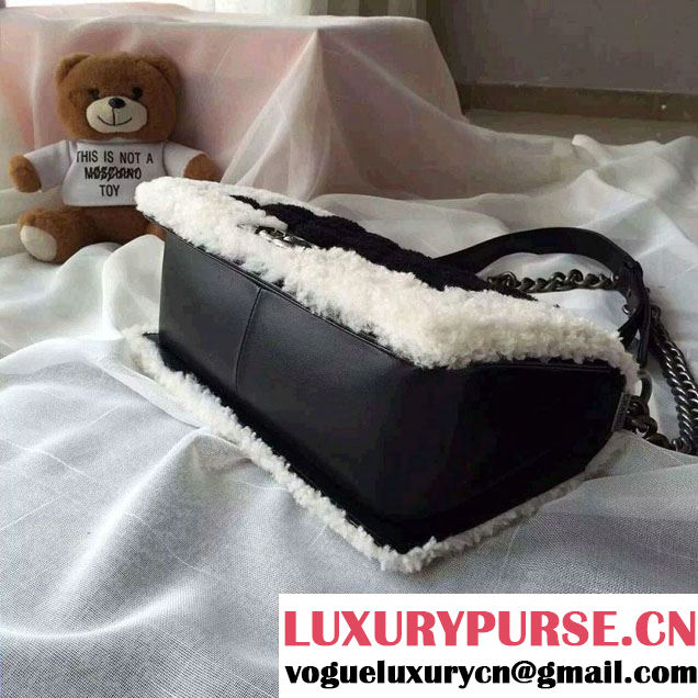 Chanel Shearling Boy Flap Medium Bag Black/Ivory in Salzburg Fall 2015