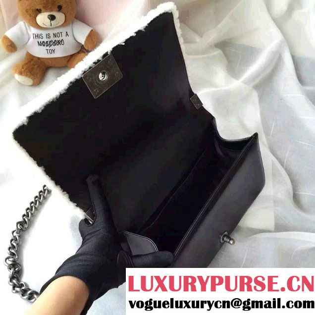 Chanel Shearling Boy Flap Medium Bag Black/Ivory in Salzburg Fall 2015