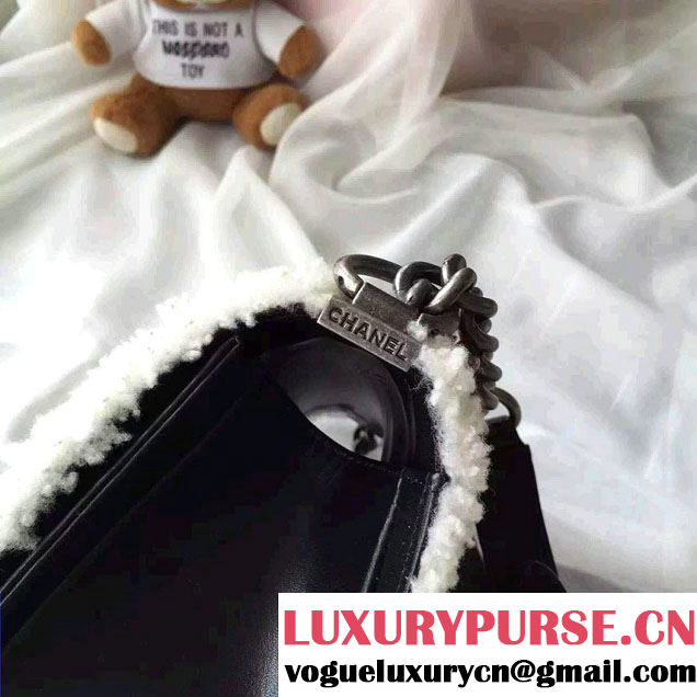 Chanel Shearling Boy Flap Medium Bag Black/Ivory in Salzburg Fall 2015
