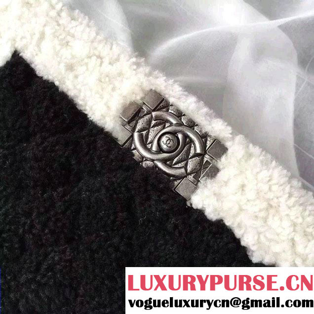 Chanel Shearling Boy Flap Medium Bag Black/Ivory in Salzburg Fall 2015