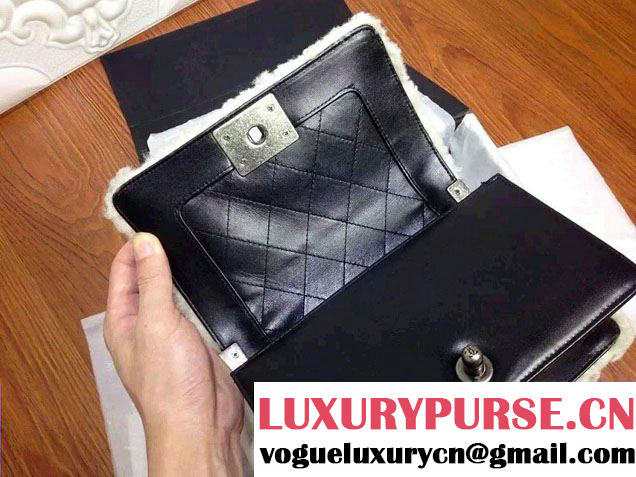 Chanel Shearling Boy Flap Small Bag Black/Ivory in Salzburg Fall 2015