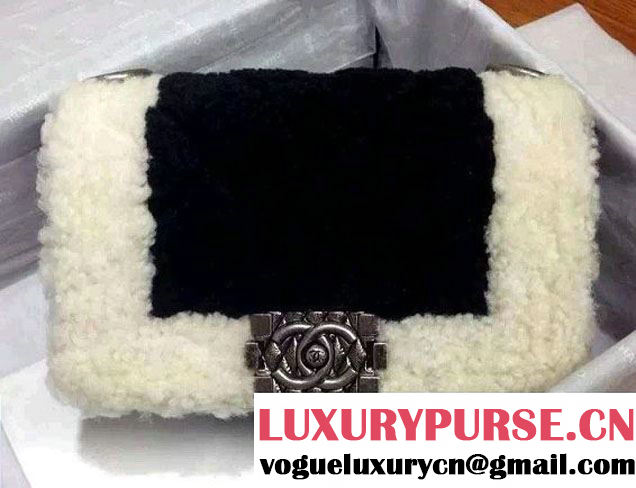 Chanel Shearling Boy Flap Small Bag Black/Ivory in Salzburg Fall 2015