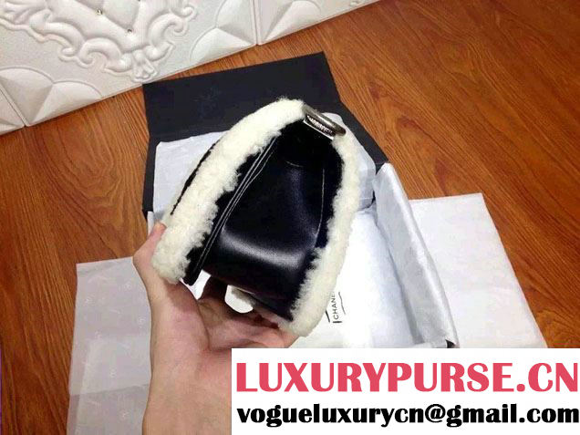 Chanel Shearling Boy Flap Small Bag Black/Ivory in Salzburg Fall 2015