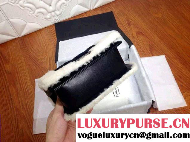 Chanel Shearling Boy Flap Small Bag Black/Ivory in Salzburg Fall 2015