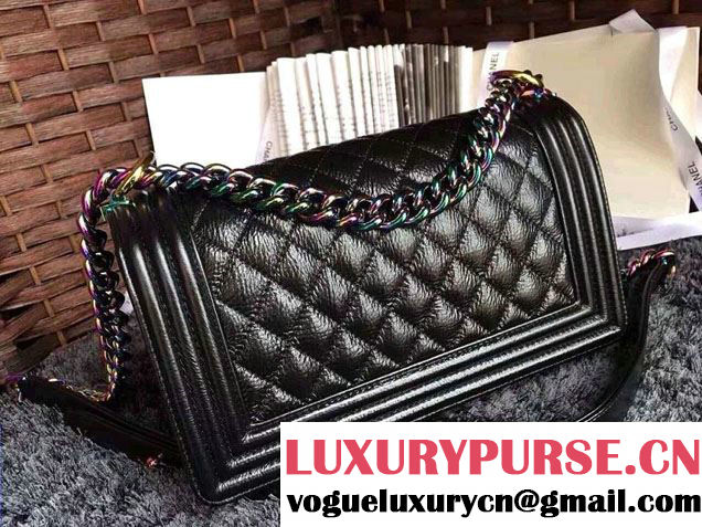 Chanel Iridescent Boy Flap Bag Black with Rainbow Hardware 2015/2016