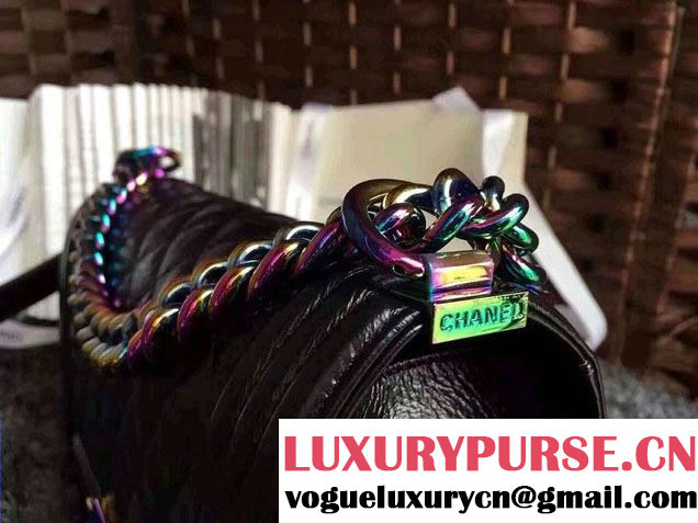 Chanel Iridescent Boy Flap Bag Black with Rainbow Hardware 2015/2016