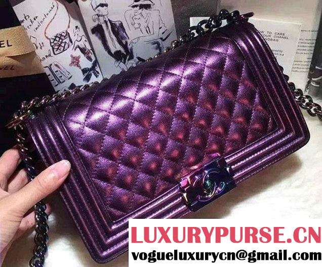 Chanel Iridescent Boy Flap Bag Purple with Rainbow Hardware 2015/2016