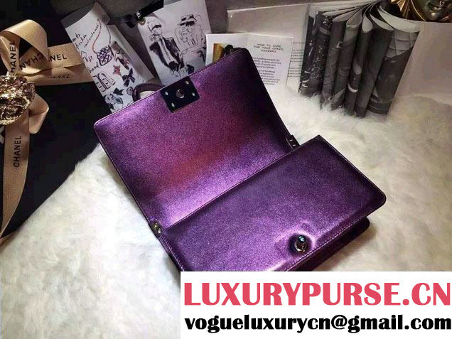 Chanel Iridescent Boy Flap Bag Purple with Rainbow Hardware 2015/2016