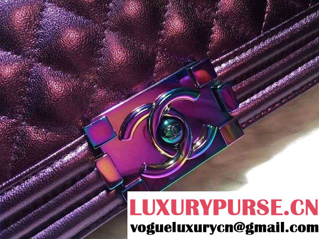 Chanel Iridescent Boy Flap Bag Purple with Rainbow Hardware 2015/2016
