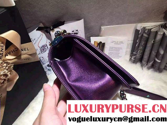 Chanel Iridescent Boy Flap Bag Purple with Rainbow Hardware 2015/2016