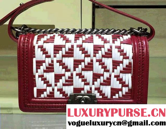 Chanel Calfskin and Braided Fabric Boy Flap Bag Red 2015