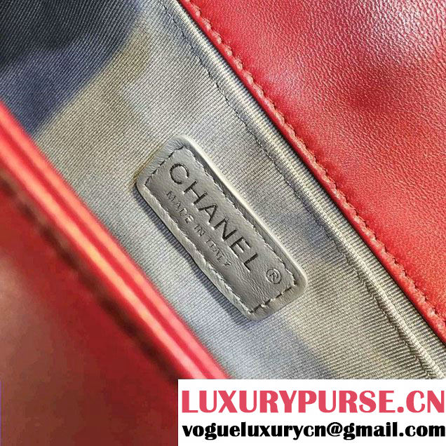 Chanel Calfskin and Braided Fabric Boy Flap Bag Red 2015