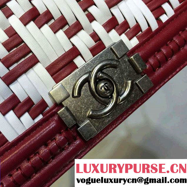 Chanel Calfskin and Braided Fabric Boy Flap Bag Red 2015