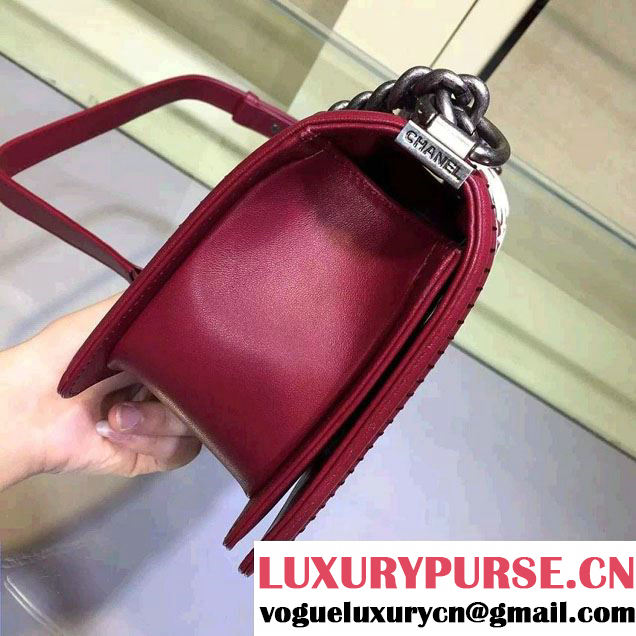 Chanel Calfskin and Braided Fabric Boy Flap Bag Red 2015
