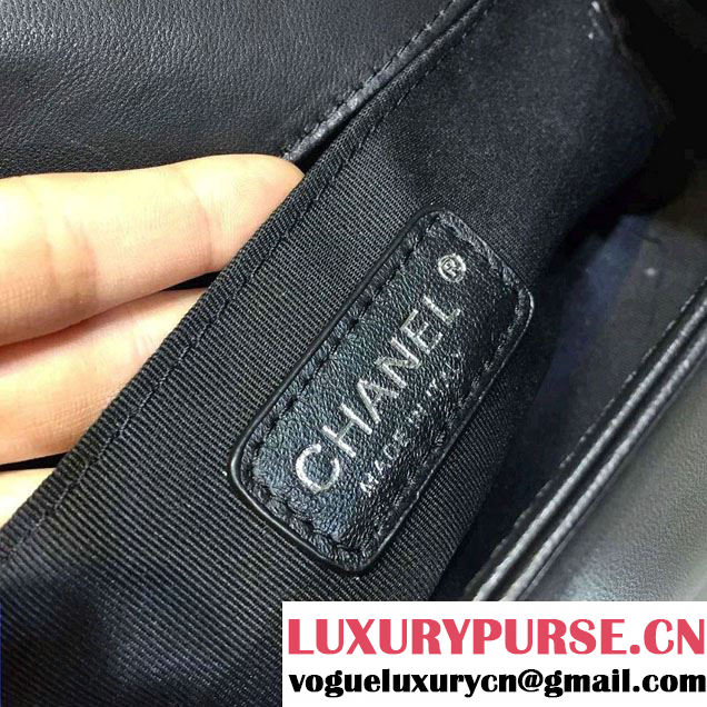 Chanel Calfskin and Braided Fabric Boy Flap Bag Black 2015