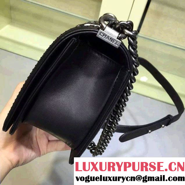 Chanel Calfskin and Braided Fabric Boy Flap Bag Black 2015