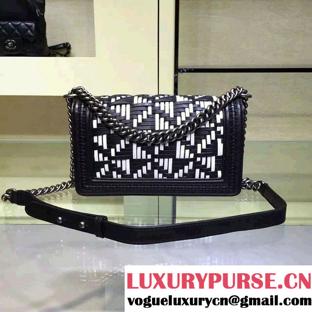 Chanel Calfskin and Braided Fabric Boy Flap Bag Black 2015