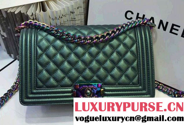 Chanel Iridescent Boy Flap Bag Green with Rainbow Hardware 2015/2016