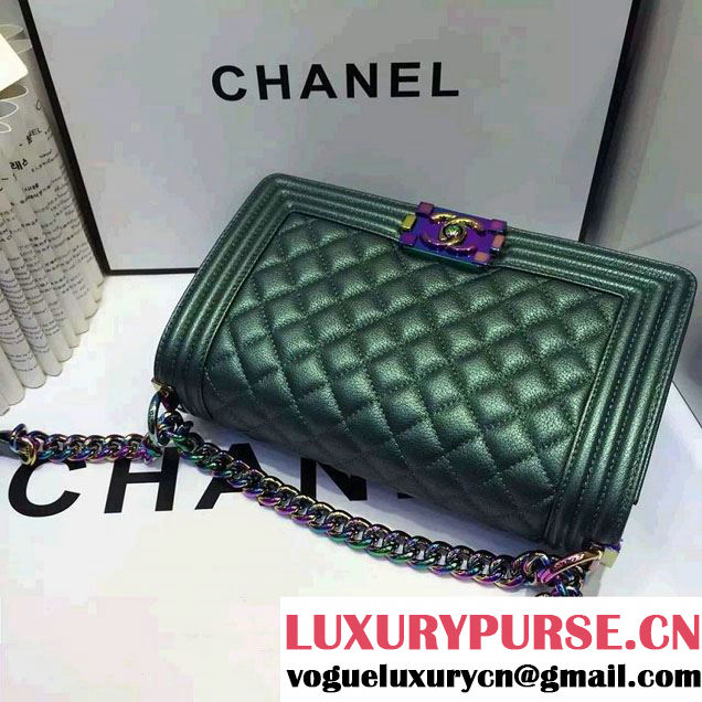 Chanel Iridescent Boy Flap Bag Green with Rainbow Hardware 2015/2016