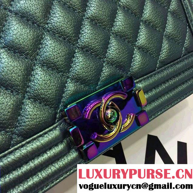 Chanel Iridescent Boy Flap Bag Green with Rainbow Hardware 2015/2016