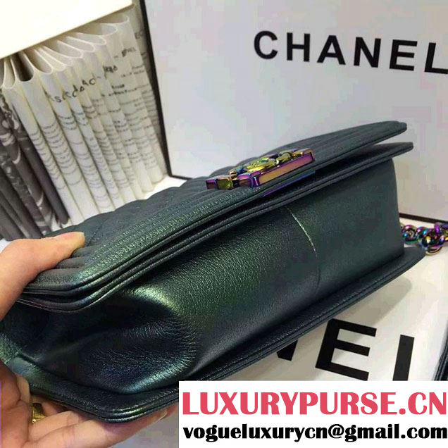 Chanel Iridescent Boy Flap Bag Green with Rainbow Hardware 2015/2016