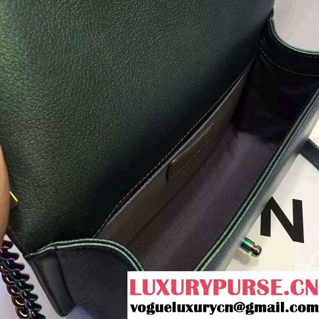 Chanel Iridescent Boy Flap Bag Green with Rainbow Hardware 2015/2016