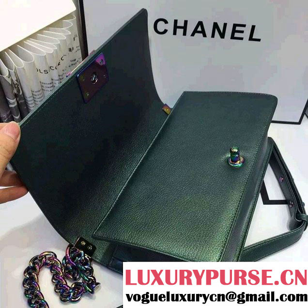 Chanel Iridescent Boy Flap Bag Green with Rainbow Hardware 2015/2016