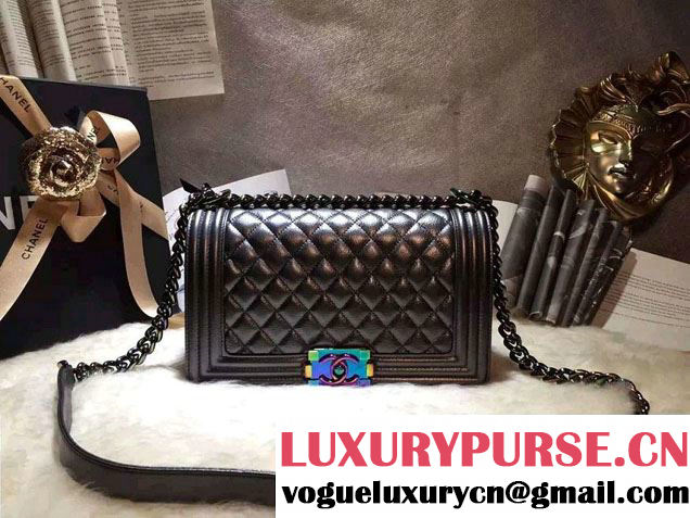 Chanel Iridescent Boy Flap Bag Silver Gray with Rainbow Hardware 2015/2016