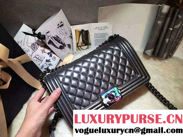 Chanel Iridescent Boy Flap Bag Silver Gray with Rainbow Hardware 2015/2016