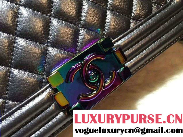 Chanel Iridescent Boy Flap Bag Silver Gray with Rainbow Hardware 2015/2016