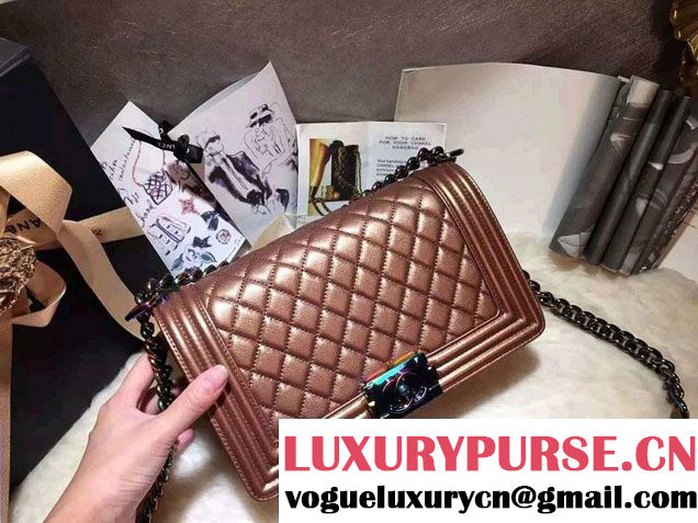 Chanel Iridescent Boy Flap Bag Bronze with Rainbow Hardware 2015/2016