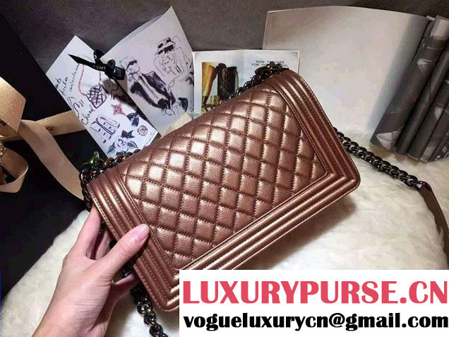 Chanel Iridescent Boy Flap Bag Bronze with Rainbow Hardware 2015/2016