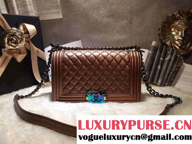 Chanel Iridescent Boy Flap Bag Bronze with Rainbow Hardware 2015/2016