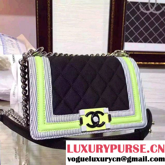 Chanel Quilted Boy Flap Small Bag Black/Green/Gray 2015/2016