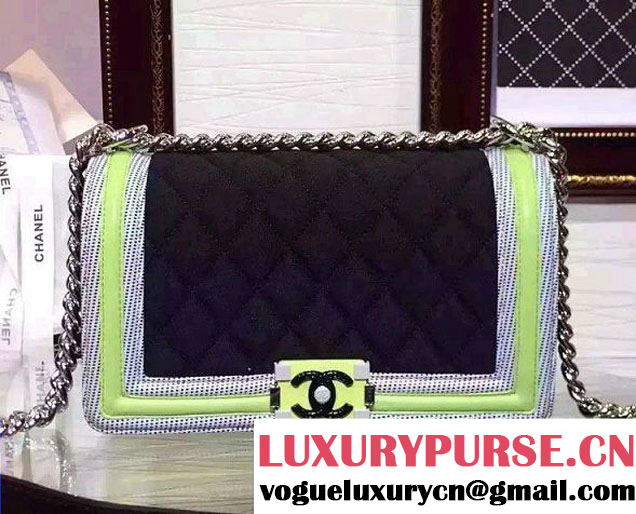 Chanel Quilted Boy Flap Medium Bag Black/Green/Gray 2015/2016