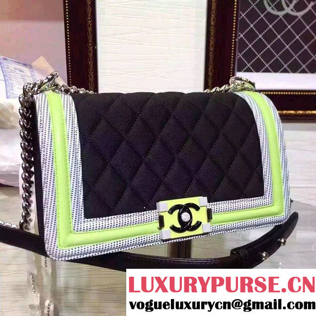 Chanel Quilted Boy Flap Medium Bag Black/Green/Gray 2015/2016