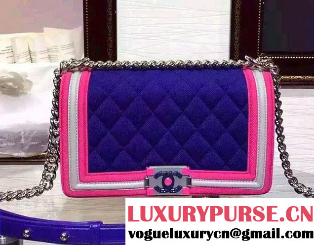 Chanel Quilted Boy Flap Medium Bag Blue/Fuchsia/Gray 2015/2016