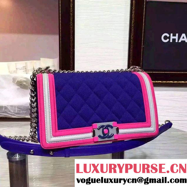 Chanel Quilted Boy Flap Medium Bag Blue/Fuchsia/Gray 2015/2016