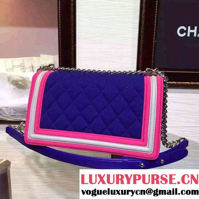 Chanel Quilted Boy Flap Medium Bag Blue/Fuchsia/Gray 2015/2016