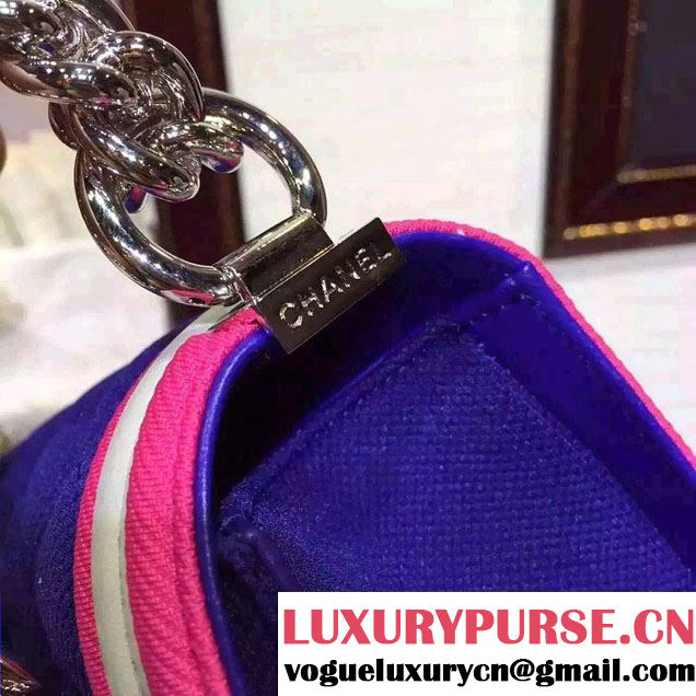 Chanel Quilted Boy Flap Medium Bag Blue/Fuchsia/Gray 2015/2016
