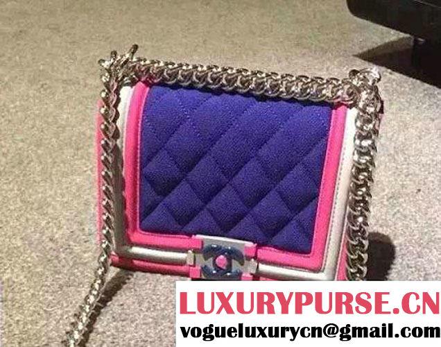 Chanel Quilted Boy Flap Small Bag Blue/Fuchsia/Gray 2015/2016