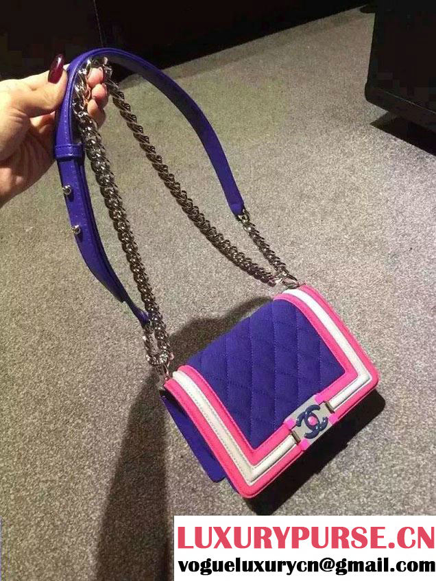 Chanel Quilted Boy Flap Small Bag Blue/Fuchsia/Gray 2015/2016