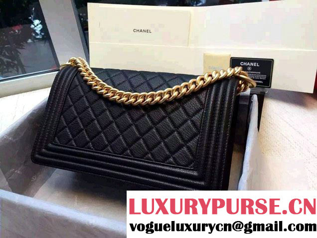 Chanel Deerskin Leather Boy Flap Shoulder Bag Black/Gold 2015/2016