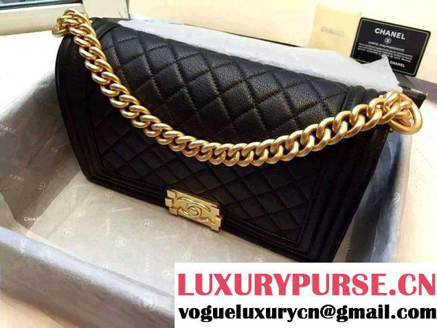 Chanel Deerskin Leather Boy Flap Shoulder Bag Black/Gold 2015/2016