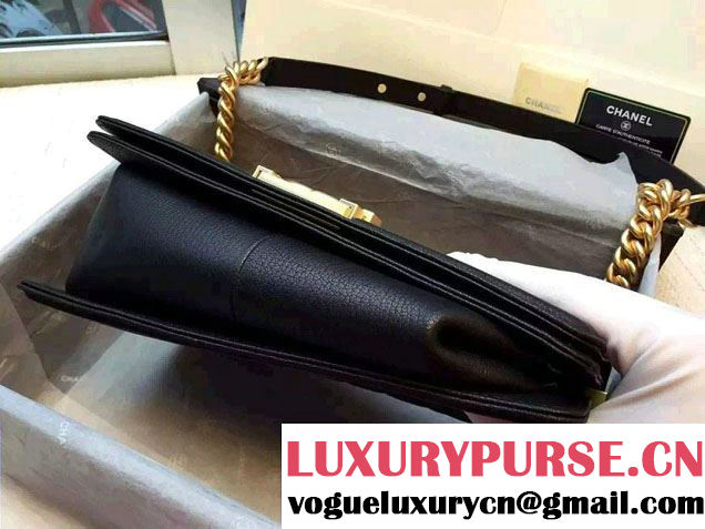 Chanel Deerskin Leather Boy Flap Shoulder Bag Black/Gold 2015/2016