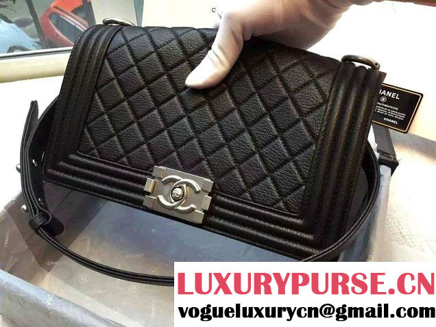 Chanel Deerskin Leather Boy Flap Shoulder Bag Black/Silver 2015/2016