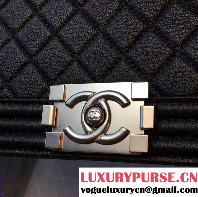Chanel Deerskin Leather Boy Flap Shoulder Bag Black/Silver 2015/2016