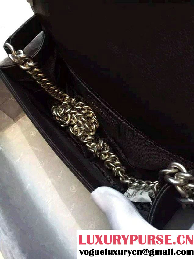 Chanel Deerskin Leather Boy Flap Shoulder Bag Black/Silver 2015/2016